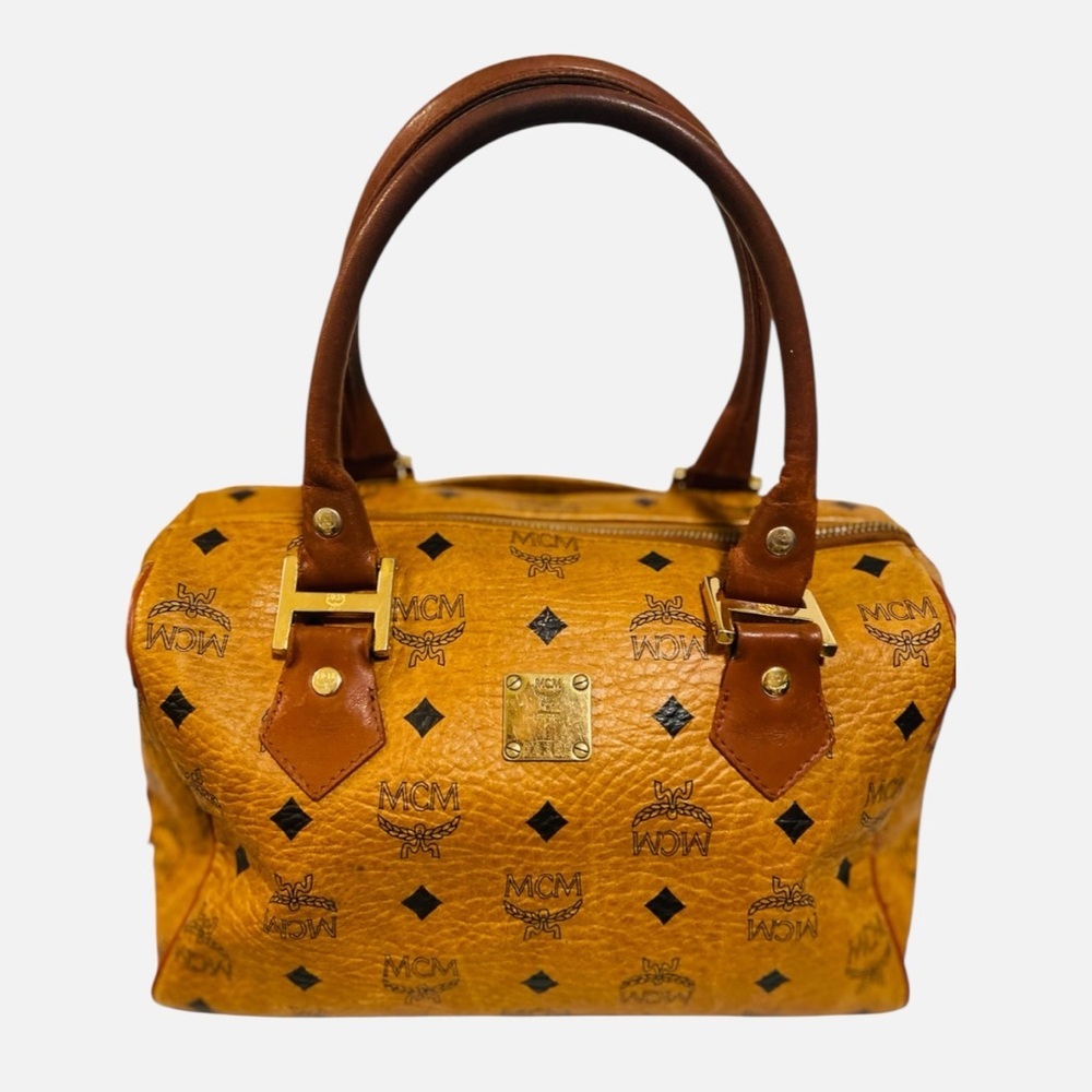 MCM Cognac Visetos Boston Bag